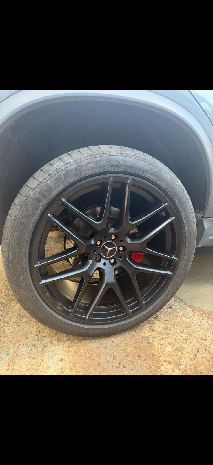 Mercedes GLE 63S alloy wheel after - Kerb damage removed and powder coated satin black - Redhill